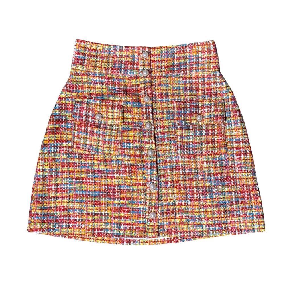 Song Of Style Lyric Mini Skirt Womens Small Rainbow Tweed Pearl Button - Picture 3 of 10